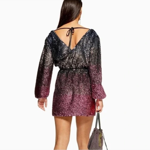 NEW Topshop ombré sequin wrap dress long sleeve - Picture 2 of 10